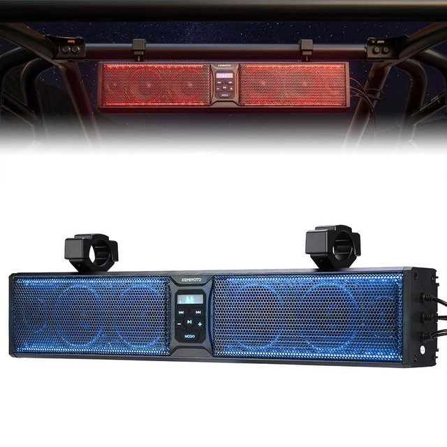 KEMIMOTO 6-Speaker Metal UTV Sound Bar Waterproof Bluetooth Music Sync Multicolor Lights 26-inch SxS Speakers Wireless Control Soundbar for UTV Golf Cart w/ 1.25 in - 2 in Roll Bar