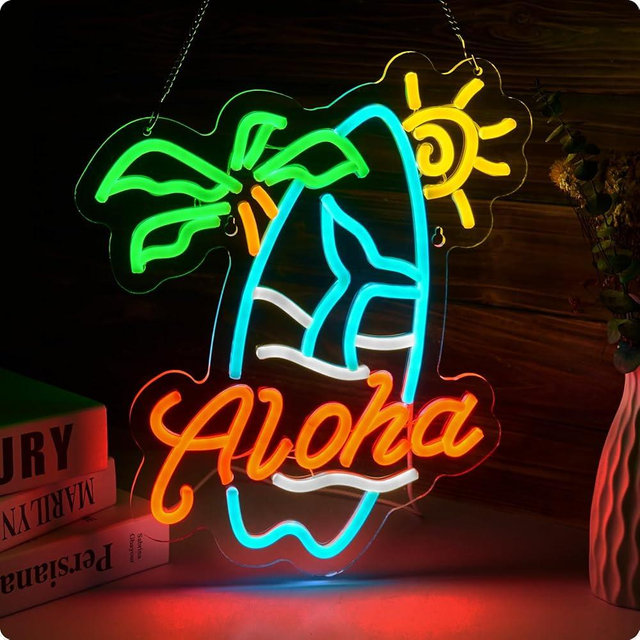 Aloha Palm Tree Neon Sign Tiki Bar Neon Sign Hawaiian Decor for wall decor Beer Bar Pub Club Home Party Restaurant Dimmable USB Powered