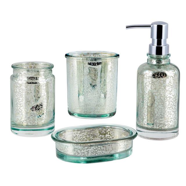 4pc Athena Lotion Pump/Toothbrush Holder/Tumbler/Soap Dish Set Blue/Silver - Allure Home Creations