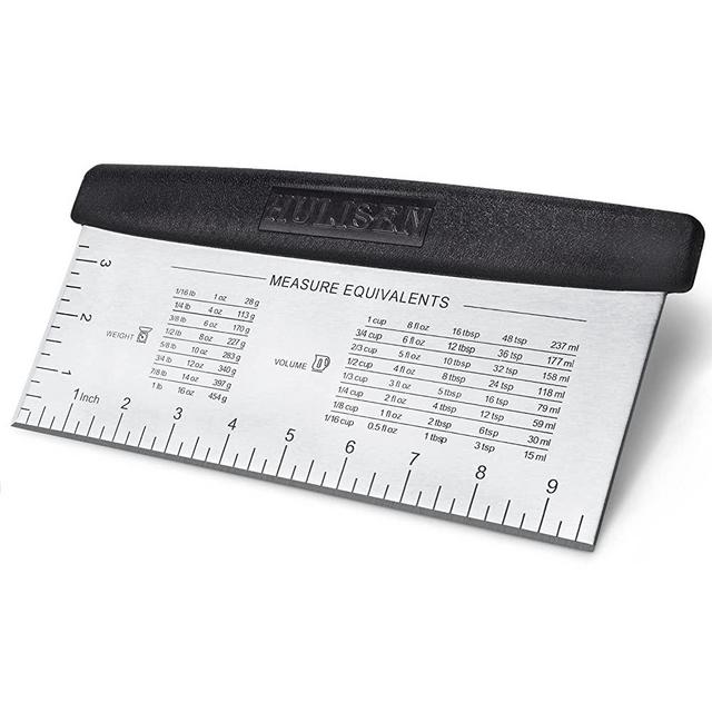 HULISEN Large Bench Scraper for Baking, 10 inch Extra Long Dough Pastry Scraper with Measuring Scale, Stainless Steel Cake Scraper, Multipurpose Pizza Cutter, Food Chopper, Bread Separator Knife