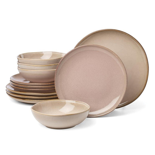 Oneida 897202 Organic Shades 12-Piece Dinnerware Set, Clay