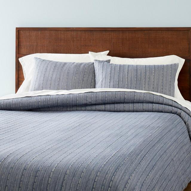 3pc King Washed Loop Stripe Duvet Cover Bedding Set Blue - Hearth & Hand™ with Magnolia