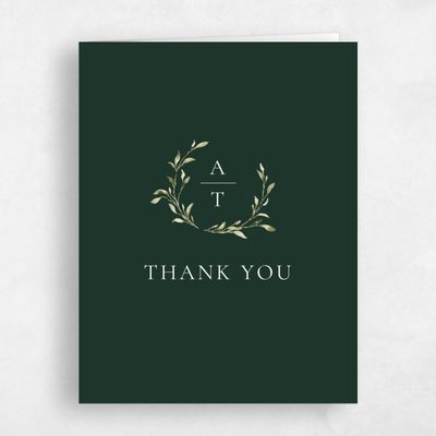Green Monogram Wedding Thank You - Somerset Portrait