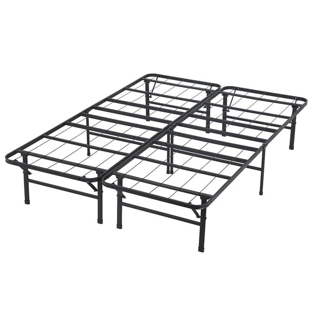 Bed Frame, Foldable Metal Platform Bed Frame Mattress Foundation Box Spring Replacement Heavy Duty Steel Slat Classic Metal for Home, Office, 14 Inch High, Black, Full