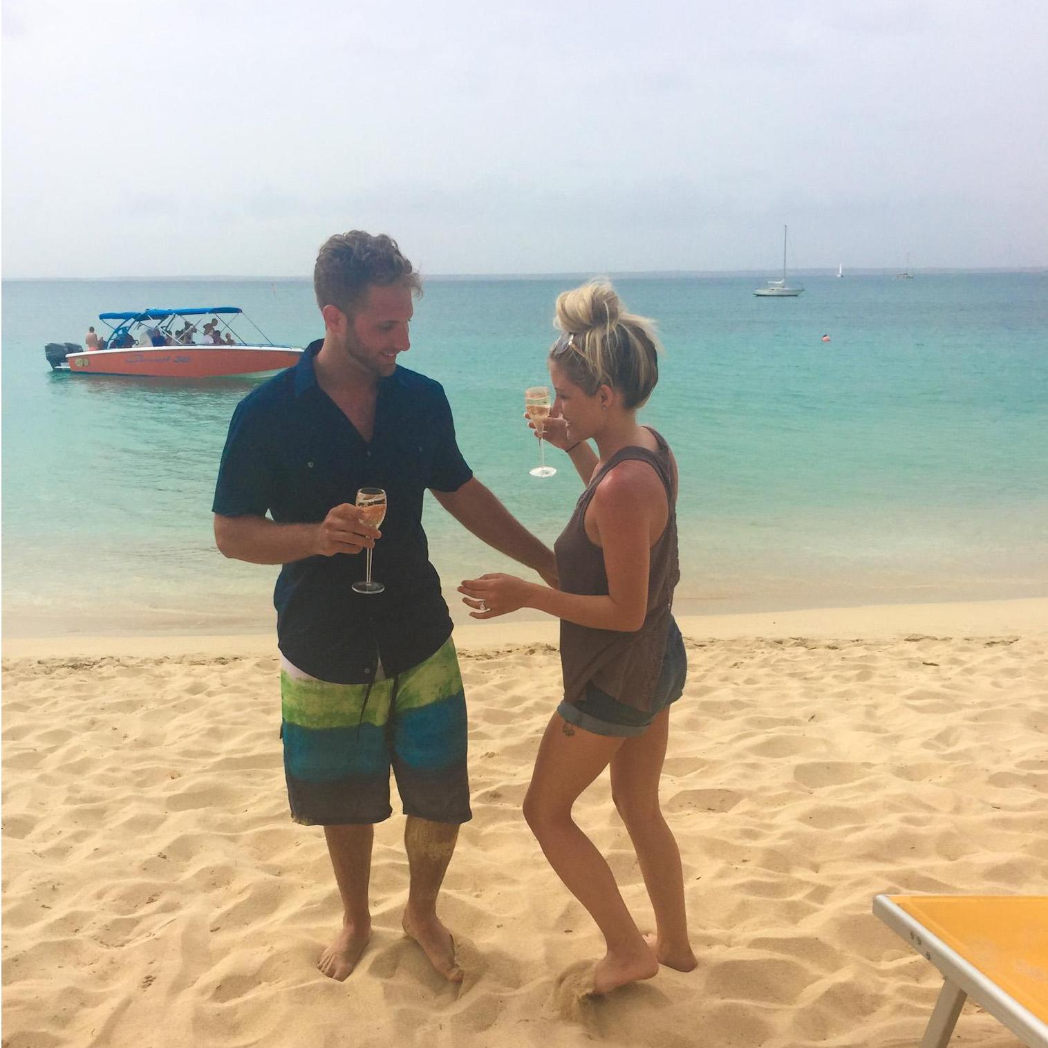 Getting in for our first photo as engaged couple.