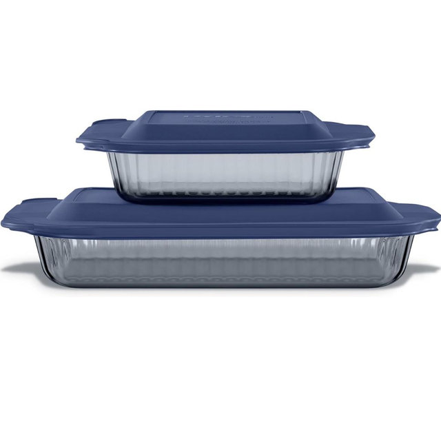 Pyrex Colors (2-Pack, Full Set) Tinted Glass Baking Dish with BPA-Free Lid, Oblong Bakeware Glass Pan For Casserole & Lasagna, Dishwasher, Freezer, Microwave and Pre-Heated Oven Safe, Smoke