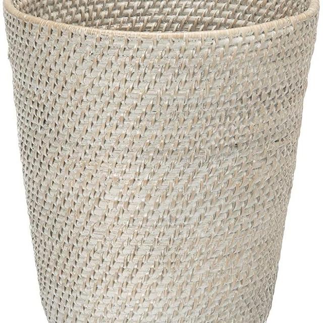 KOUBOO 1030041 Round Rattan White Wash Waste Basket, 10.25" x 10.25" x 11"