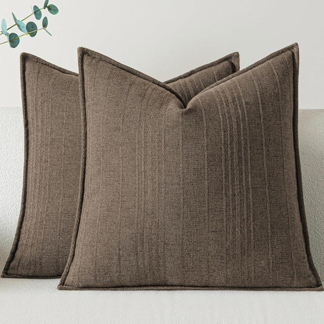 a moment Linen Pillow Covers Set of 2,Boho Farmhouse Throw Pillowcases Neutral Textured Decorative Covers for Couch Sofa,Soft Linen Blend Accent Case Cushion Home Decor 18"x18"Coco Brown