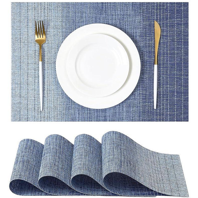 Leetaltree Gradient Blue Woven Placemats Set of 4 - Heat Resistant Non-Slip Place mats for Dining Table, Washable Durable PVC Vinyl Woven Table Mats(Gradient Blue, 4)
