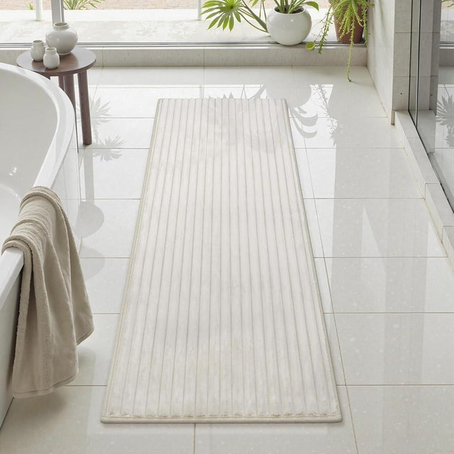 Uphome Bathroom Runner Rug, Rubber Backing Long Bath Mat Non Slip, Soft Machine Washable Absorbent Quick Dry Bathroom Mat for Tub, Shower, Floor (Beige 20" x 47")