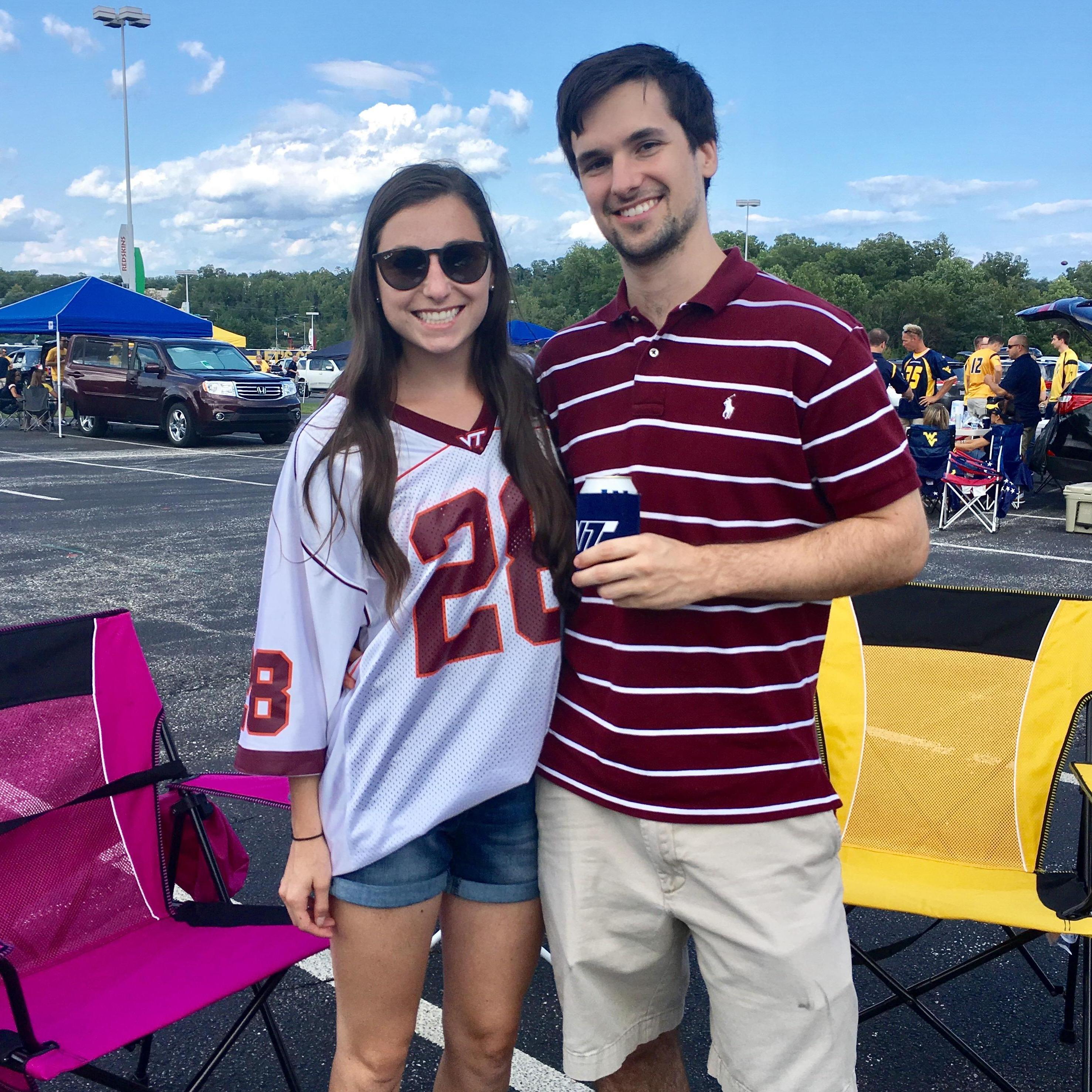 Cheering on our Hokies! Cameron always has to keep Maggie from getting too invested in the games!