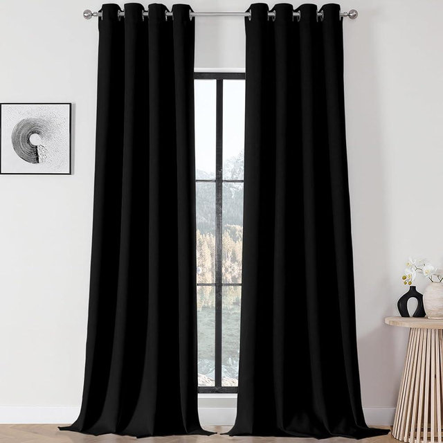 Joydeco Blackout Curtains 108 Inch Long 2 Panels Set, Thermal Insulated Long Curtains& Drapes 2 Burg, Room Darkening Grommet Curtains for Living Room Bedroom Window (Black, W52 x L108 Inch)