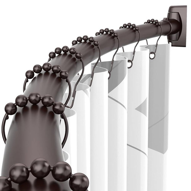 BATHDESIGN Curved Shower Curtain Rod - 43-72 Inches Adjustable, Rustproof Round Shower Curtain Rod, Aluminum, Curved Shower Rods for Bathroom, Bowed Shower Curtain Rod, Need To Drill, Bronze