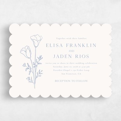Blue Scalloped Wedding Invitation - Coquelicot Landscape