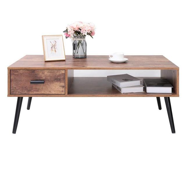 IWELL Mid-Century Coffee Table with 1 Drawer and Storage Shelf for Living Room, Cocktail Table, TV Table, Rectangular Sofa Table, Office Table, Solid Elegant Functional Table, Easy Assembly CFZ004F