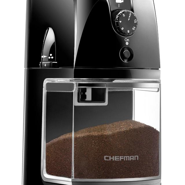 Chefman Coffee Grinder Electric Burr Mill Freshly 8oz Beans Large Hopper & 17 Grinding Options for 2-12 Cups, Easy One Touch Operation, Cleaning Brush Included, Black,