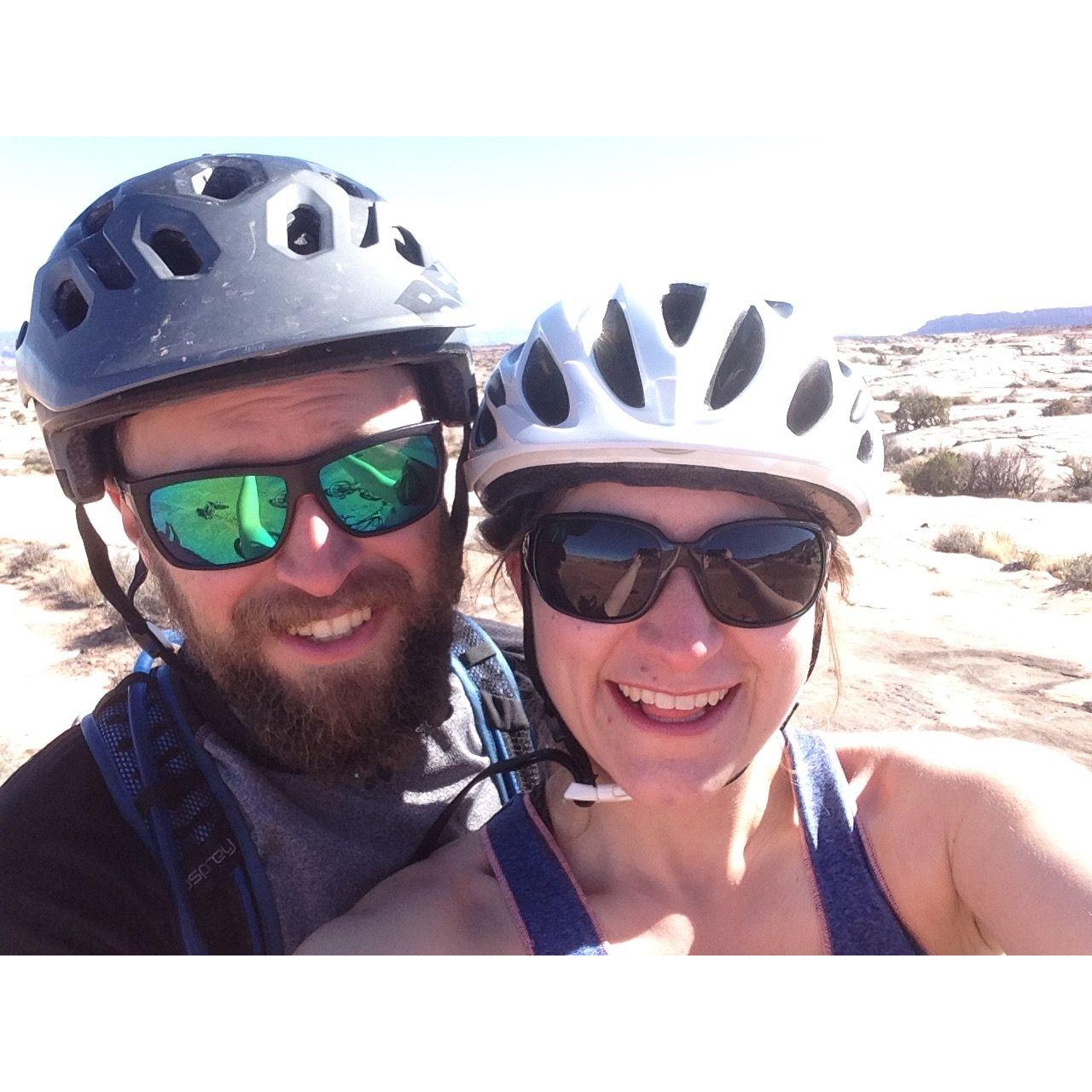 Matt teaching Brittany how to mountain bike in Moab, Utah. March 2017.