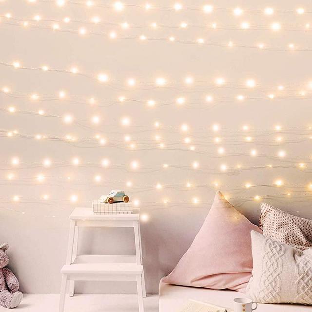 USB Fairy String Lights with Power Adaptor, 66Ft 200 LED Firefly Lights for Bedroom Wall Ceiling Christmas Tree Wreath Craft Wedding Party Decoration, Warm White