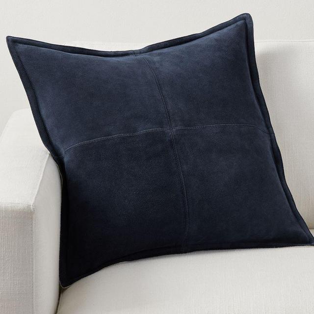 Pieced Suede Pillow Cover, 20" x 20", Navy