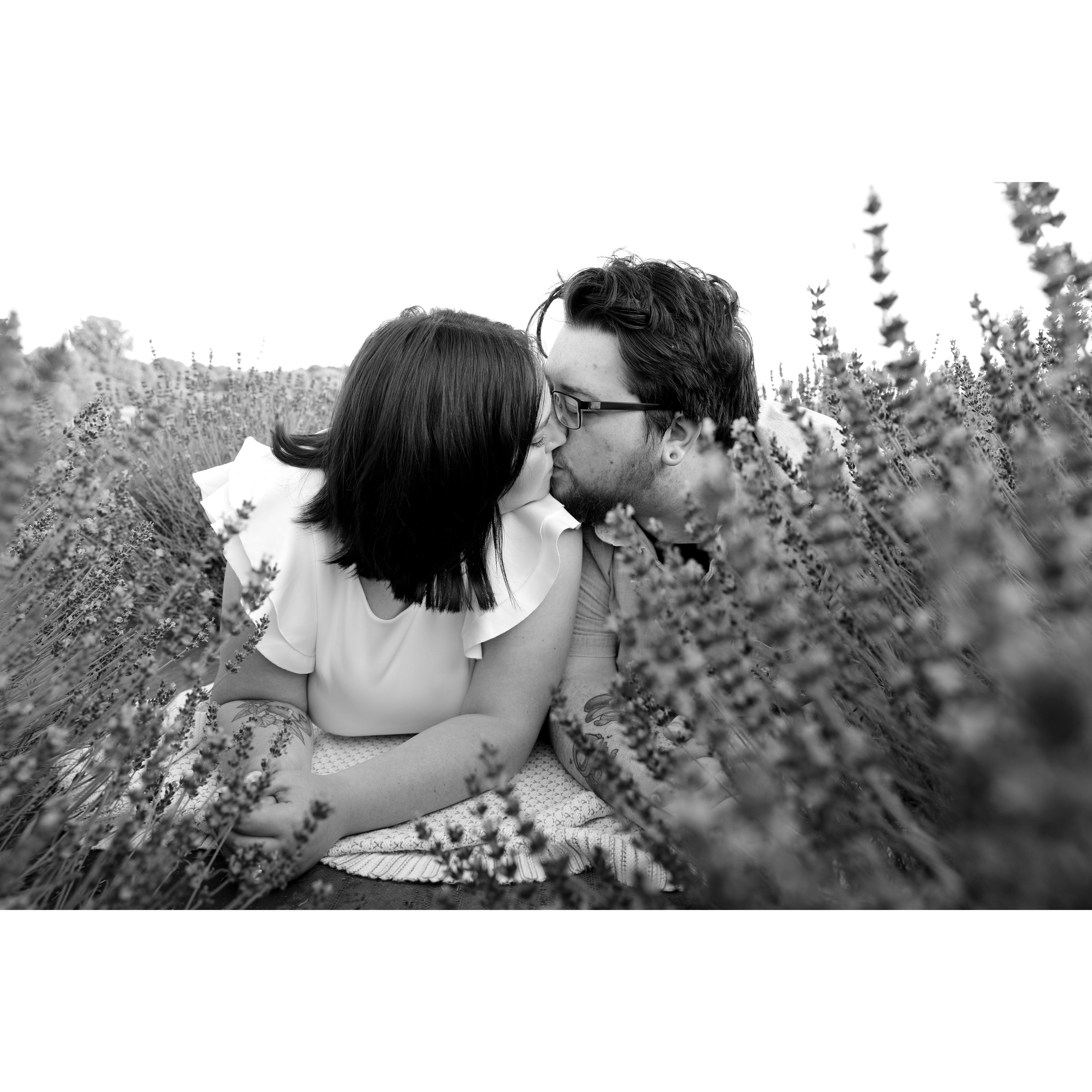 Engagement photoshoot at Sunset Ridge Lavender Farms. Photographer was Bloom Photography, LLC