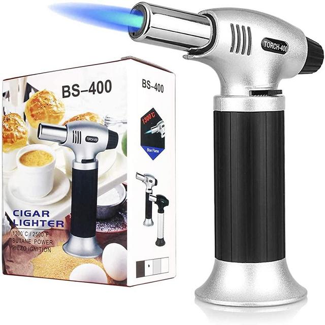Culinary Butane Torch, Sondiko Professional Cooking Torch Lighter Butane Refillable, Adjustable Flame, Safety Lock for Baking, BBQ, Creme Brulee, Heat Shrinking Tubing （Butane not included）