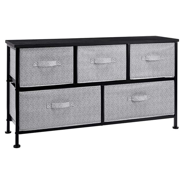 AmazonBasics Extra Wide Fabric 5-Drawer Storage Organizer Unit for Closet, Black