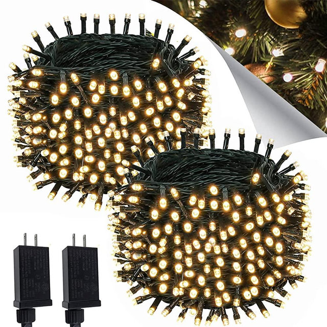 2PACK 164ft 400 LED Christmas Lights Outdoor/Indoor, Warm White Extendable String Lights , Waterproof 8 Modes Green Wire Christmas Tree Lights for Christmas Decoration (Warm Light)