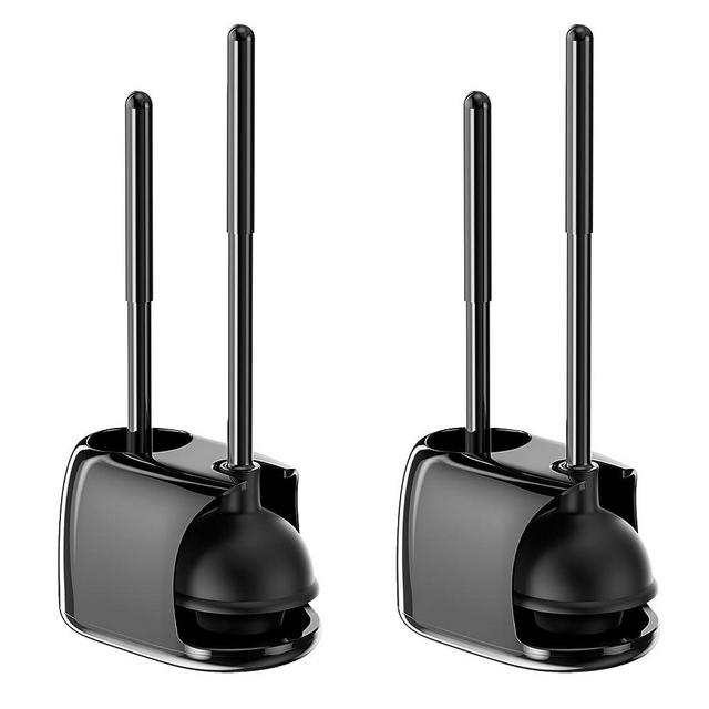 Voseki Toilet Brush and Plunger Set, 2 in 1 Toilet Bowl Brush Plunger Set with Holder for Deep Cleaning, Bathroom Accessories, Black