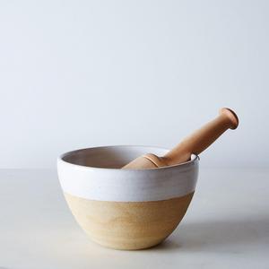 Dipped Stoneware Mortar and Wood Pestle