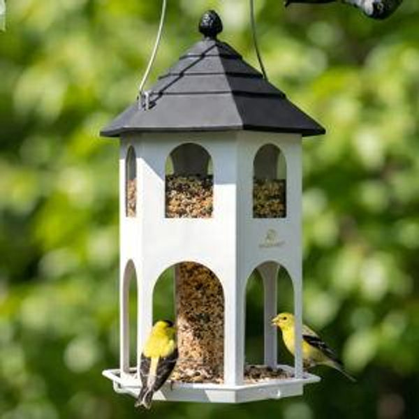 Kingsyard Weatherproof Metal House Bird Feeder, White