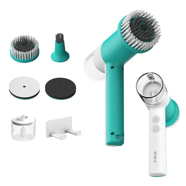SCRIB-X Dual-Rotation Electric Spin Scrubber, Cordless Shower Scrubber - IPX5 Waterproof Multi-Surface Cleaning Brush for Bathroom, Kitchen, Tile, Glass & More - Includes 4 Brush Heads
