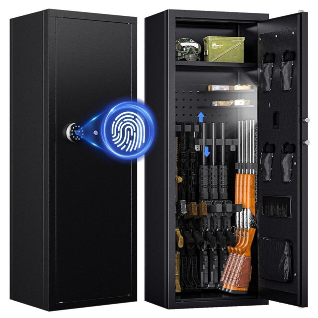 KAER 12-16 Gun Safe - Biometric Gun Safe for Rifles and Pistols Large Fingerprint Rifle Safe Home Gun Cabinet for Shotguns with Digital Keypad, Removable Shelf, Gun Racks (Unassembled)