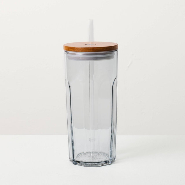21oz Glass Tumbler with Wooden Lid Blue - Hearth & Hand™ with Magnolia