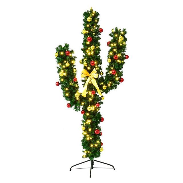 SAFEPLUS 7ft Cactus Christmas Tree Artificial Xmas Tree with 160 LED Lights and Bowknot
