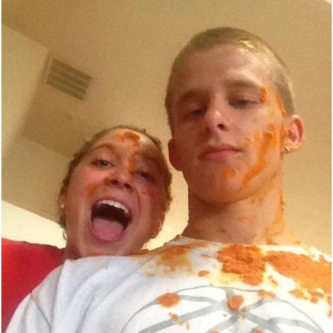 We love cooking in the kitchen together! Here is one of many pics of food fights that have went on in the kitchen.