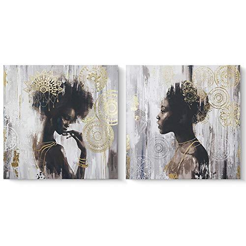 Pi Art African American Black Art Canvas Art, Gold Wall Decor Framed Wall Art for Living Room and Bedroom (32x32 inch, A & B Framed)