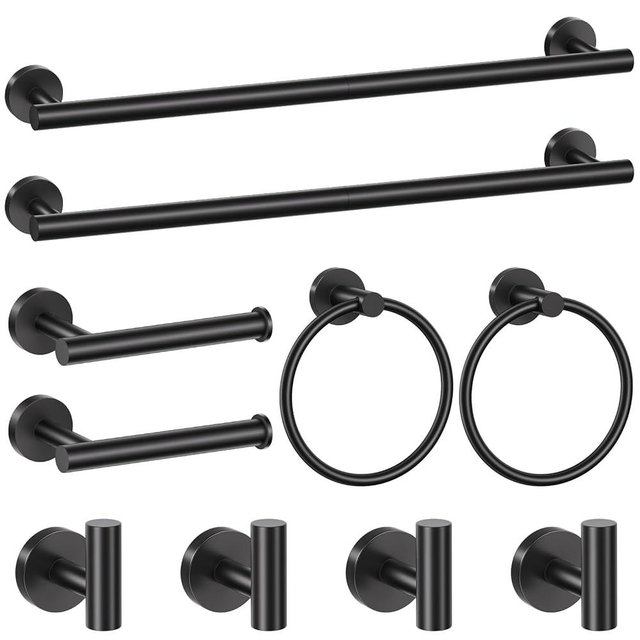 Matte Black Towel Bar Set 10 Pieces Bathroom Hardware Accessories Set Towel Rack Set for Bathroom SUS304 Stainless Steel Toilet Paper Holder Wall Mounted, 23.6 Inch