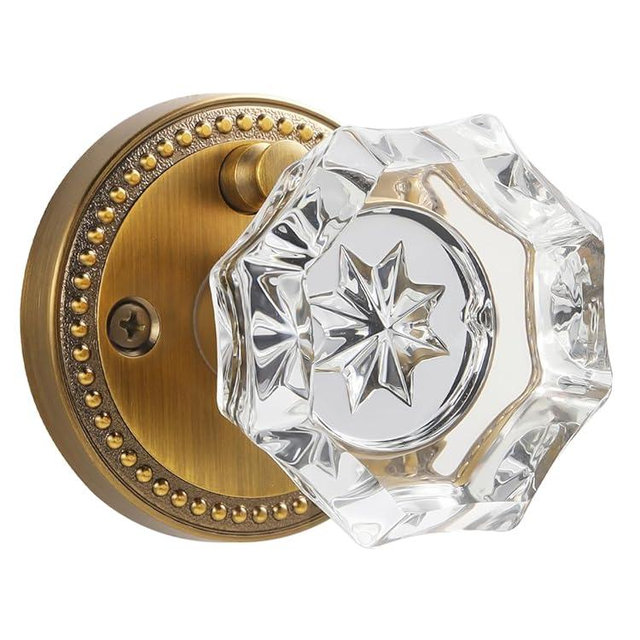 SORWDUERM Antique Brass Door Knobs Crystal Door Knob Interior Privacy Door Knob for Bedroom and Bathroom Glass Door Knob,Zinc Alloy 1 Pack