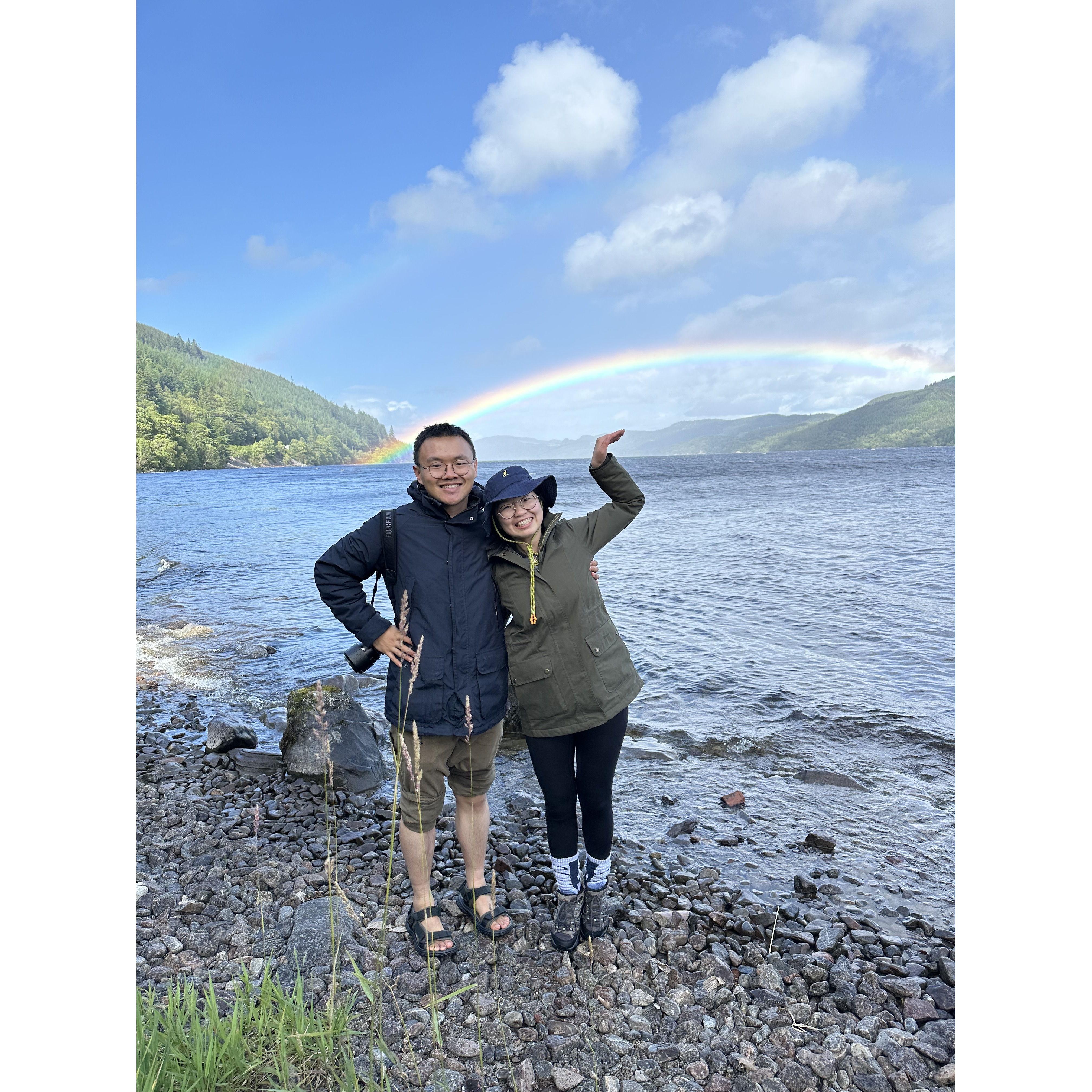Being silly under rainbows ... at Loch Ness transforming into monsters.