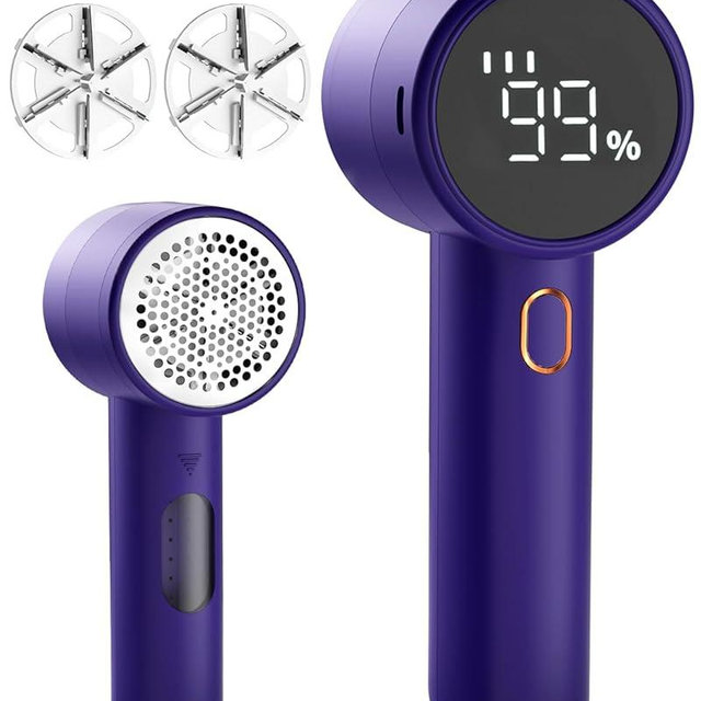 Fabric Shaver, Lint Remover Rechargeable, Electric Portable Sweater Defuzzer with 3 Speeds, 6 Leaf Blades, Digital LED Display to Remove Pilling for Clothes, Furniture, Sweater, Couch, Blanket