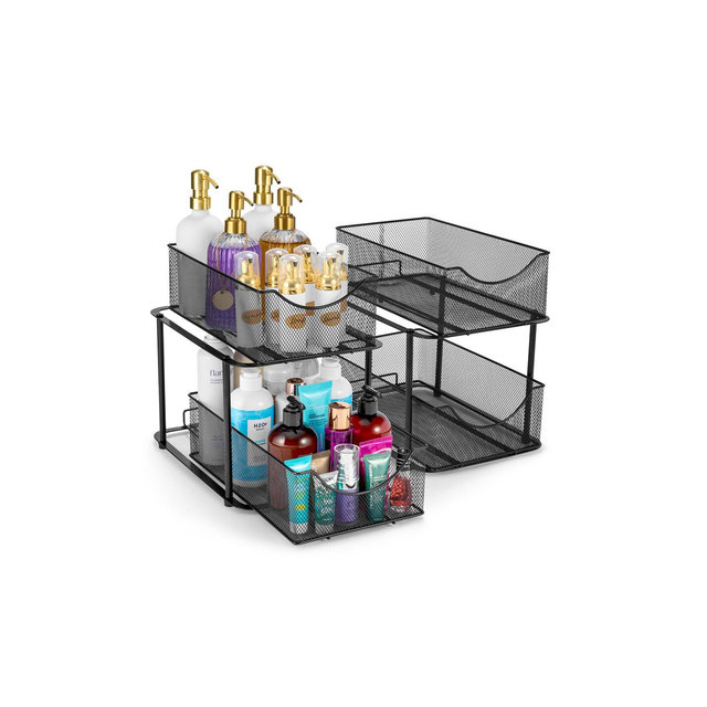 Sorbus 2 Pack 2 Tier Baskets with Mesh Sliding Drawers - Ideal Cabinet, Under the Sink, etc - Great for Bathroom, Kitchen, Office, etc.