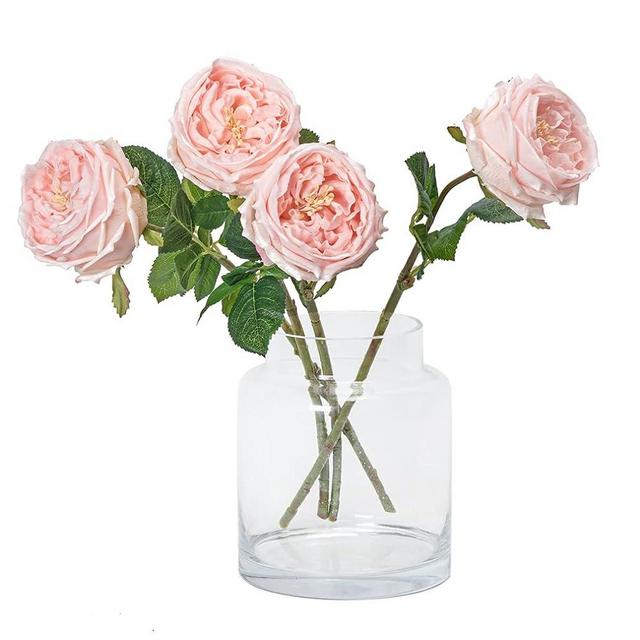 DUYONE Fake Flowers for Decoration Home Decor Real Touch Artificial Flowers Austin Rose Peony Latex Fake Flower Living Room Decoration Vivid Pink Roses Peonies (Pink 4pcs)