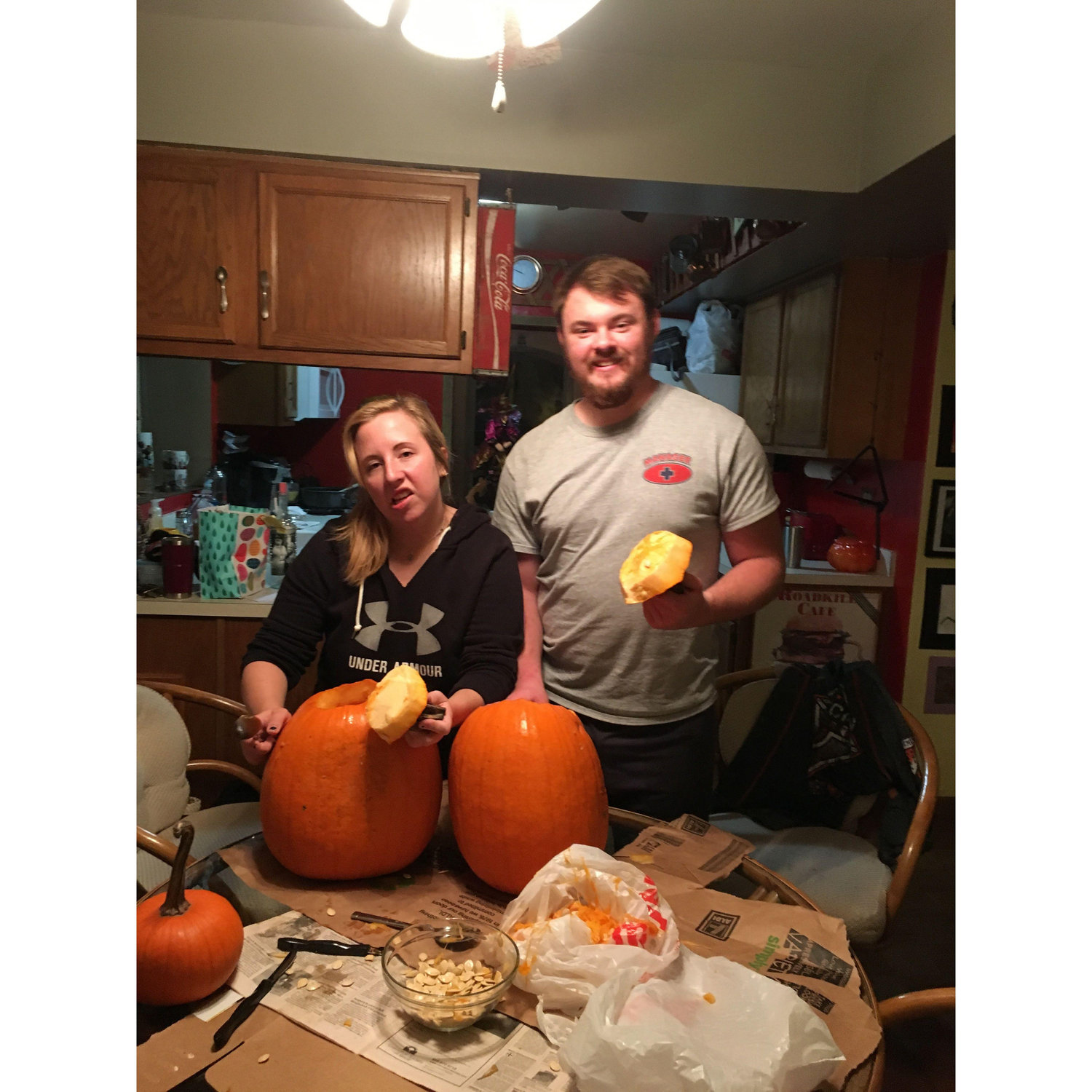 Carving pumpkins together