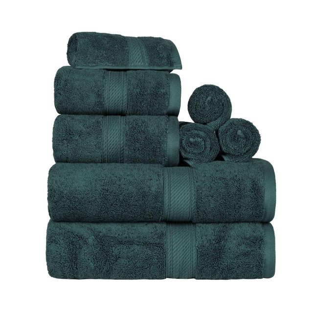 Luxury Egyptian Cotton Heavyweight Ultra-Plush 8 Piece Towel Set, Teal - Blue Nile Mills