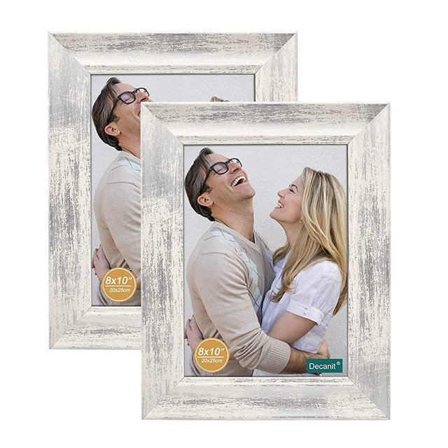 decanit 8x10 Picture Frames Rustic Distressed White Wood Pattern High Definition Glass for Table Top Display and Wall Mounting Photo Frame，Pack of 2