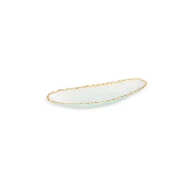Classic Touch Glass Oval Tray with Gold Edge 15"L 5.25"W