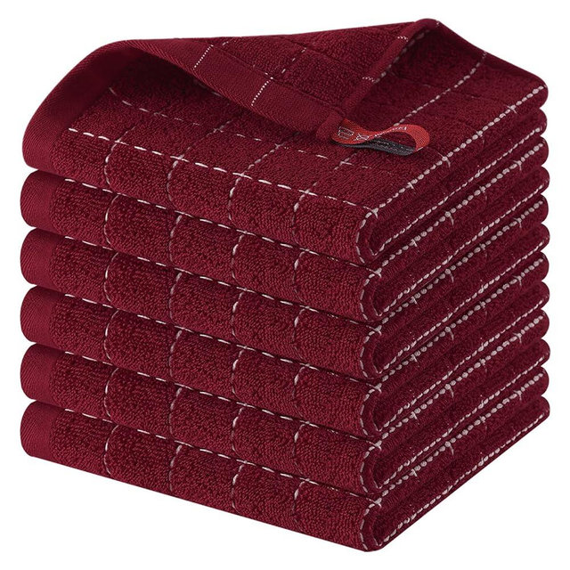 Homaxy 100% Cotton Terry Kitchen Dish Cloths, Ultra Soft and Absorbent Dish Towels for Kitchen, Suitable for Drying and Washing Dishes, 6 Pack, 12 x 12 Inches, Brick Red
