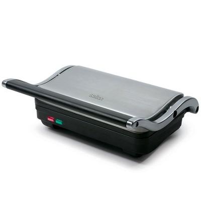 Salton SG1263 Panini Grill Countertop Non Stick Electric Sandwich Press with Dual Indicator Lights and 70 Square Inch Cook Plate, Stainless Steel