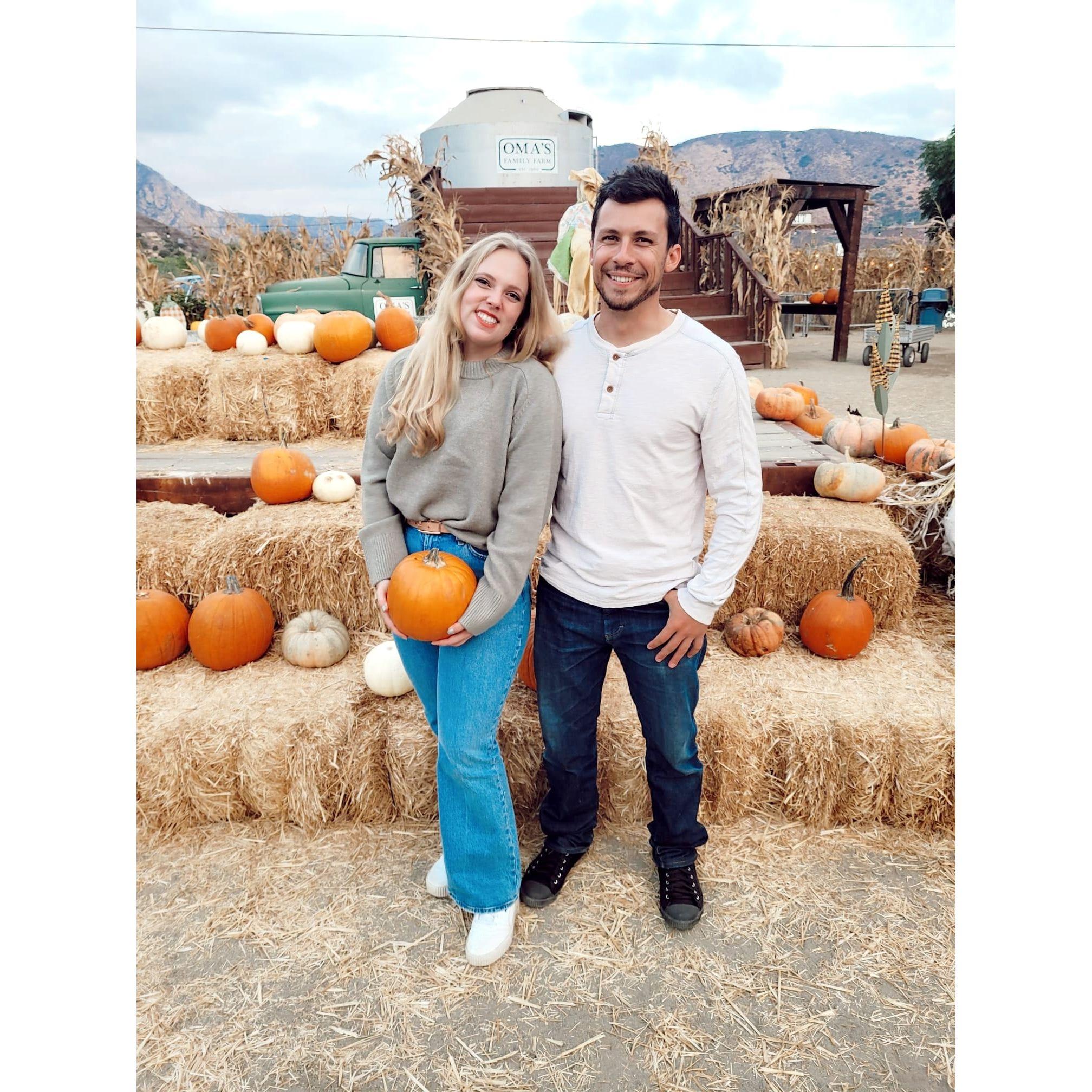 Every year since we have been together, we go to Oma's pumpkin patch and we pick out a pumpkin.