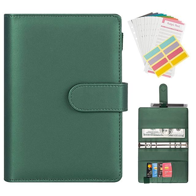 TC Logo Budget Binder with 24 Sticker Labels, 10 Cash Envelopes for Budgeting, – A6 Budget Planner for Financial Planning, Organizing – Elegant Black Money Saving Binder (Dark Green Color)
